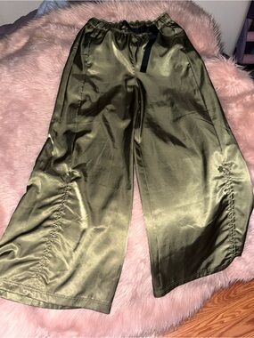 adidas Olive Green Wide Leg Satin Pants